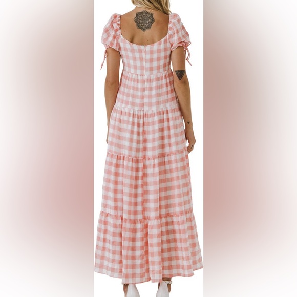 English Factory Gingham Knot Tiered Cotton Blend Midi Dress small - Picture 5 of 9